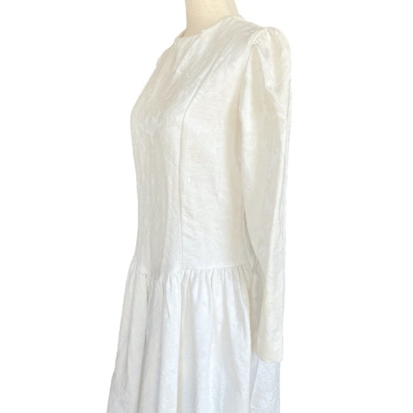 VINTAGE Edwardian Inspired Long Sleeve High Neck Cotton Blend Wedding Dress XS - Picture 4 of 8